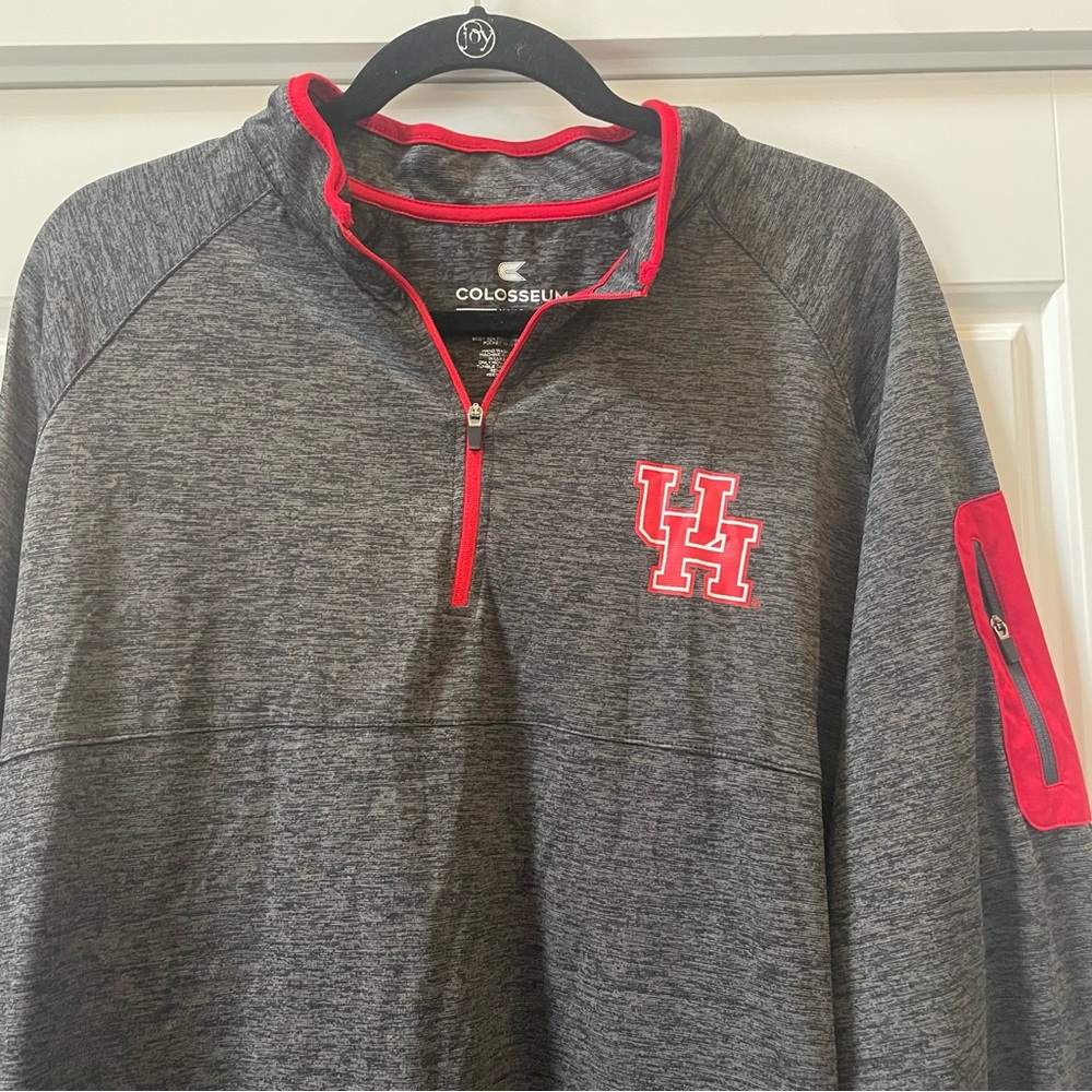 University of Houston Men's Red and Gray Men's Long Sleeve Quarter-Zip Size XL - Picture 2 of 6
